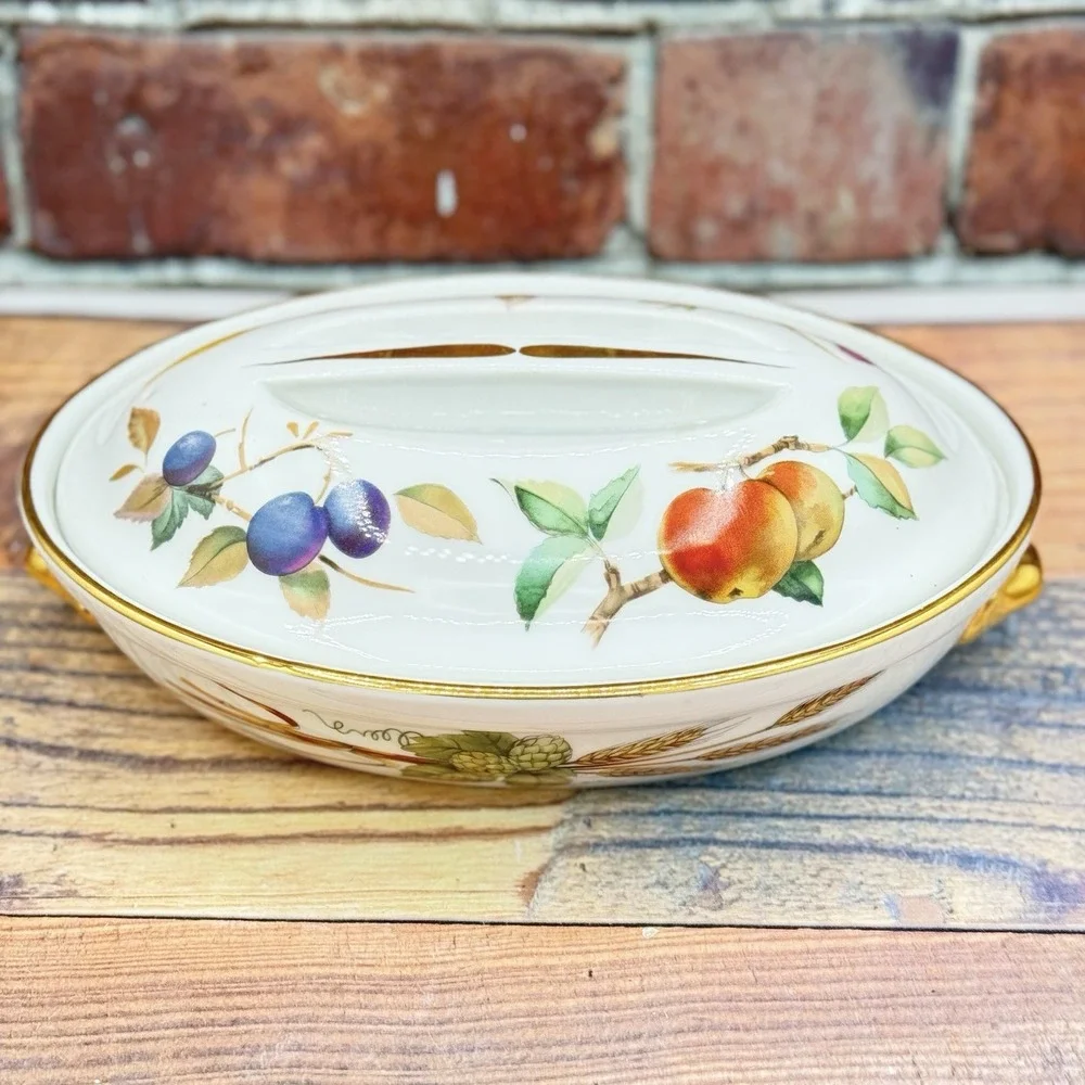 Vtg Royal Worcester Evesham Vale Casserole w Lid Size‎ 3 Oval Shape 21 Oven Safe